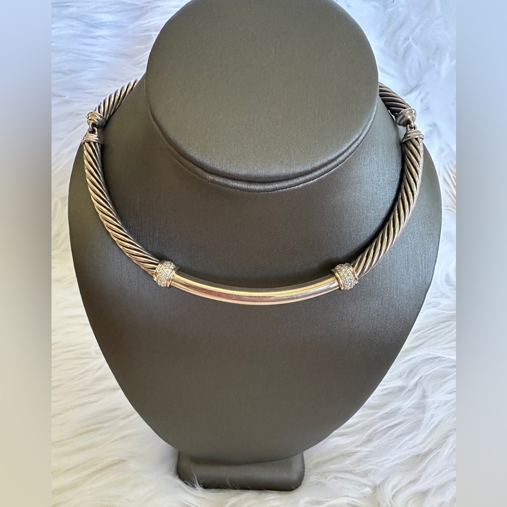 David Yurman SS 18KY Gold .42tcw 7mm Cable Choker
